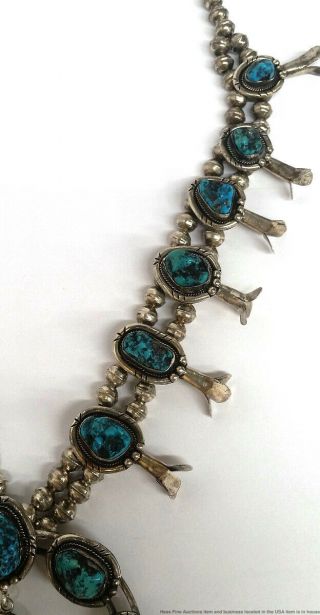 Vintage Old Pawn Navajo Silver Turquoise Huge 258.  5g Squash Blossom Necklace 2
