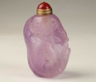 Rare Chinese Amethyst Snuff Bottle Statue Hand - Carved Old Bird Mascot Gift M
