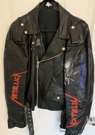 Metallica Hand Painted Leather Jacket Black Album Design 90’s Vintage