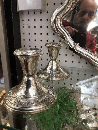 Antique Solid Silver Pr Of Dwarf Candlesticks By Gorham Weighted Scrap 747.  8gr