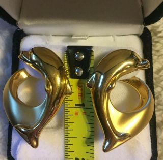 Charles Garnier 750 18K Yellow Gold Vintage Dolphin Heart Earrings 2