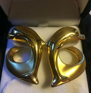Charles Garnier 750 18K Yellow Gold Vintage Dolphin Heart Earrings 4