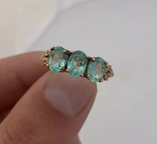 9ct Gold Three Stone Emerald Ring 9k 375.