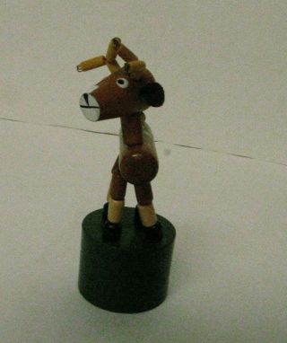Vintage Wooden Push Button Thumb Puppet Collapsible Toy - Reindeer Christmas 2