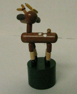Vintage Wooden Push Button Thumb Puppet Collapsible Toy - Reindeer Christmas 3