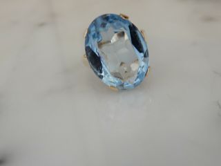 A Oval 9 Ct Gold 12.  00 Carat Pale Blue Gemstone Ring