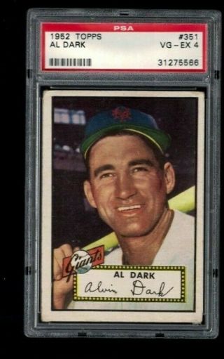 1952 Topps Al Dark 351 York Giants High Graded Psa 4 Vintage Classic Card