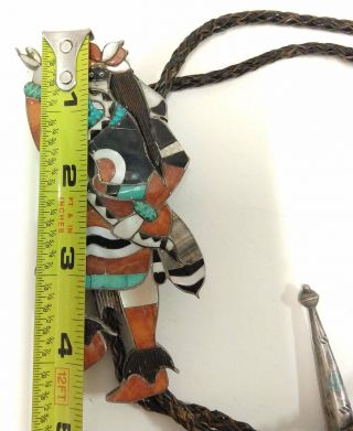 Vintage Zuni Snake Dancer Mosaic Inlay Multi - Stone Bolo Sterling & Coin Silver 6