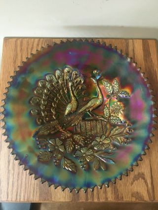 Vintage Northwoods Amethyst Carnival Glass Peacocks on the Fence Plate 9 