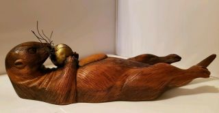 Vintage Hand Carved Otter Sculpture By Tom Taber Wood Carving Sea Otter 15.  25 "