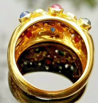 Vintage Cabochon Ruby Emerald Sapphire Diamond 18k yellow gold band 4
