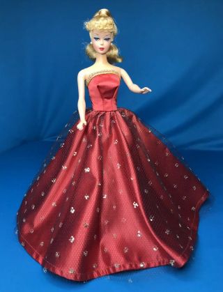 Vintage Barbie Clone Premier 95 Red Satin & Gold Glitter Ball Gown Dress