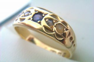 Rare 15ct Rose Gold Sapphire Diamond & Seed Pearl Victorian Gypsy Ring 1886 2