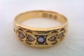 Rare 15ct Rose Gold Sapphire Diamond & Seed Pearl Victorian Gypsy Ring 1886 4