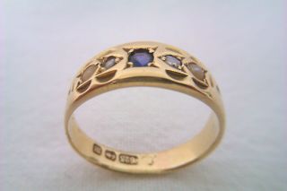 Rare 15ct Rose Gold Sapphire Diamond & Seed Pearl Victorian Gypsy Ring 1886 5