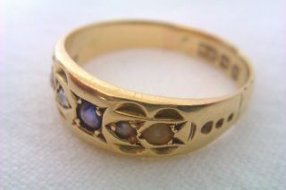 Rare 15ct Rose Gold Sapphire Diamond & Seed Pearl Victorian Gypsy Ring 1886 7