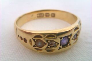 Rare 15ct Rose Gold Sapphire Diamond & Seed Pearl Victorian Gypsy Ring 1886 8
