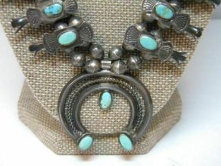 Vtg.  Native American Shadow Box Blossom Squash Silver/Turquoise Necklace 2