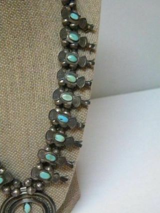 Vtg.  Native American Shadow Box Blossom Squash Silver/Turquoise Necklace 4