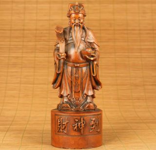 Big Old Boxwood Hand Carving God Of Wealth Get Rich Statue Table Decoration