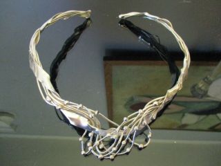 Modernist Brutalist Organic Sterling Silver Collar Statement Necklace Signed