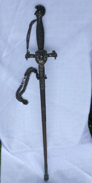 Antique Ceremonial Presentation Sword Pythias Fraternal Masonic Fcb / Scabbard