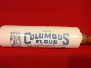 ANTIQUE ADVERTISING ROLLING PIN COLUMBUS FLOUR 5