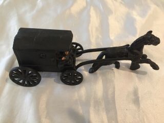 Vtg Cast Iron Metal Amish Horse Drawn Buggy Carriage Wagon With Driver,  And Kids