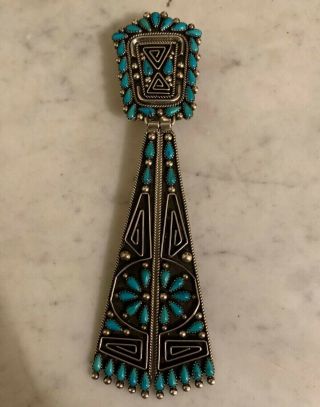 Vintage Navajo Sterling Silver And Turquoise Tie Signed B.  Betoney