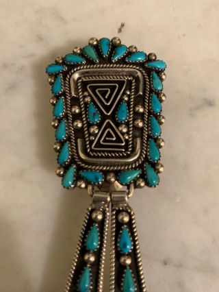 Vintage Navajo Sterling Silver and Turquoise Tie Signed B.  BETONEY 2