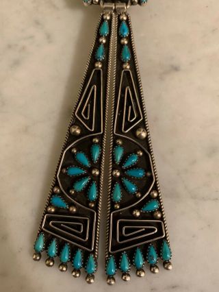 Vintage Navajo Sterling Silver and Turquoise Tie Signed B.  BETONEY 3