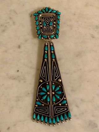 Vintage Navajo Sterling Silver and Turquoise Tie Signed B.  BETONEY 6