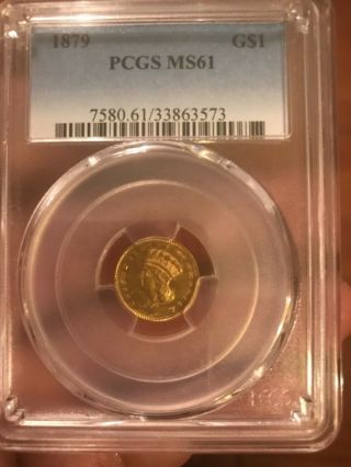 1879 Type 3 Liberty $1 Gold Dollar Pcgs Ms61,  Rare Date