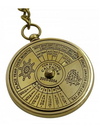 Brass 100 Years Calendor Key Chain - Collectible Marine Nautical Key Ring (38)