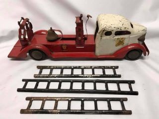 Vintage Turner Pressed Steel Ladder Fire Truck 11