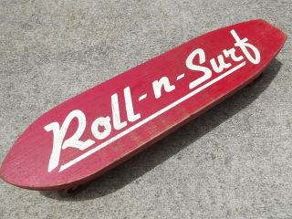 Vintage Wood Skateboard Roll N Surf Trucks Red Old All 1960 