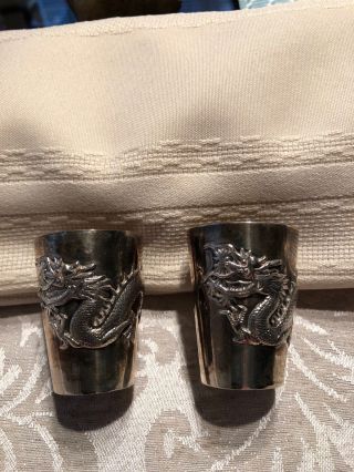 Chinese Export Sterling Silver Tuck Chung Dragon Shot Cups - 2 -