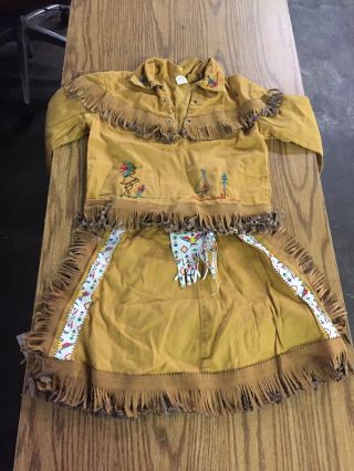 Vintage Walls Of Texas Indian Girls Fringe Skirt And Shirt Size 6