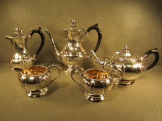 Old English Hand Chased Melon 5 Piece Silver Plate Coffee Tea Set by L Bros. 2