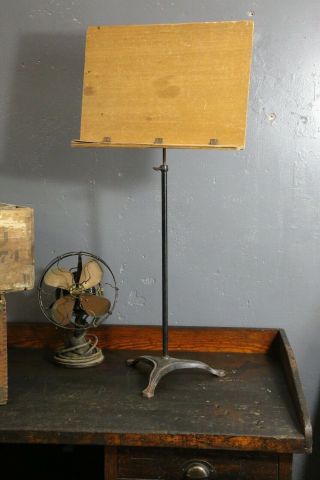 Vintage Sheet Music Floor Stand Adjustable Height,  Cat Iron Base,  Wood Shelf