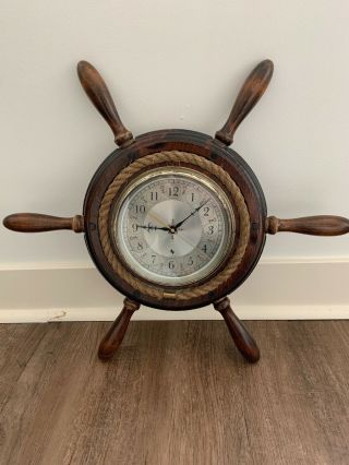 English Wooden Boat Wheel Clock