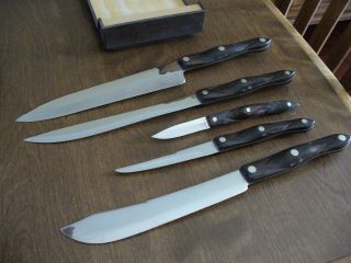 Vtg Cutco 5 Pc Knife Set W Wall Holder Brown Swirl 1720 1721 1722 1723 1725