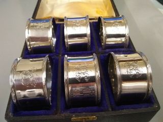 Silver hallmarked Birmingham 1939 set of 6 engraved napkin rings. 2