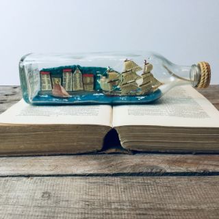 Ship In A Bottle / Hms Endeavour 1768 Vintage Nautical Diorama,  Antique British