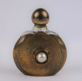 Antique Vintage Miniature Brass Perfume Bottle With Glass Insert