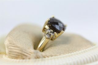 Vintage 14K Yellow Gold Smokey Quartz Diamond Ring Cushion cut Pretty Luxury 8 2