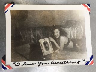 1944 Pretty Girl Wife Risqué Ww2 Photo Sent To Her Army Soldier Husband Named
