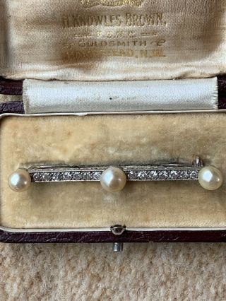 Antique Art Deco 18ct White Gold Pearl And Diamond Brooch