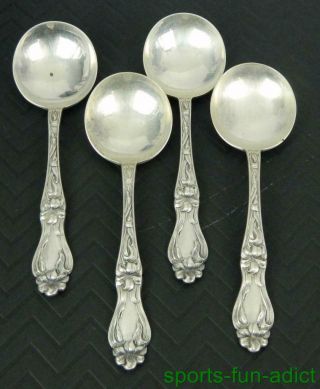 Set Of 4 Lily - Floral By Frank Whiting Sterling Silver 6 1/8 " Cream Soup Spoons -