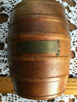 Large Wooden Barrel With Lid (treen) Made From The Teak Of Hms Ganges 1821